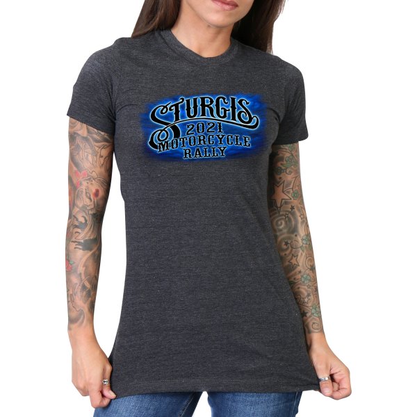 Hot Leathers® - Sturgis 2021 Motorcycle Rally #1 Design American Spirit Ladies T-Shirt (Large, Heather Charcoal)