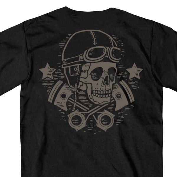 Hot Leathers® - Vintage Skull and Cross Pistons Double Sided T-Shirt (Medium, Black)