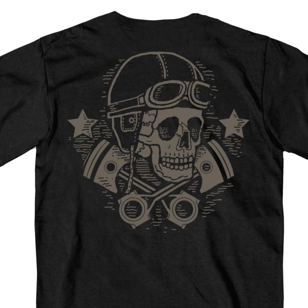 Hot Leathers® - Vintage Skull and Cross Pistons Double Sided T-Shirt (2X-Large, Black)