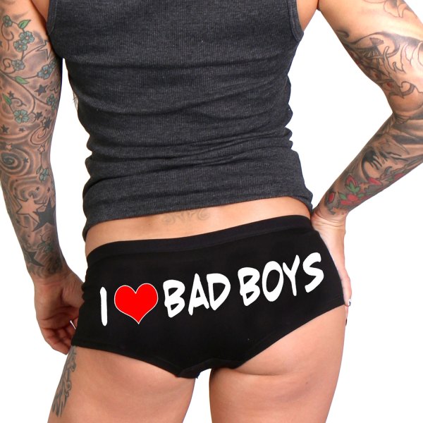 Hot Leathers® - I Love Bad Boys Shorts (Large, Black)