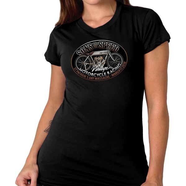 Hot Leathers® - Official Sons Of Speed Race Bike Ladies Vintage Ladies T-Shirt (Small, Black)