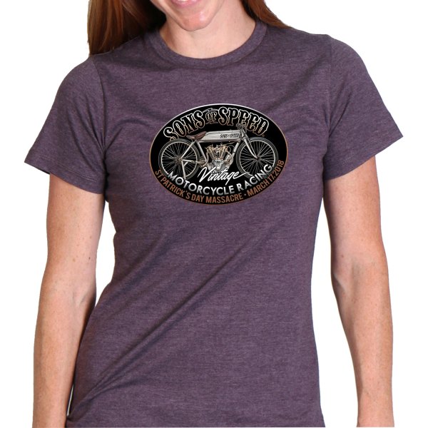Hot Leathers® - Official Sons Of Speed Race Bike Ladies Vintage Ladies T-Shirt (Small, Purple)