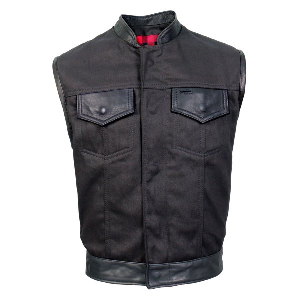Hot Leathers® - Usa Made Denim And Leather with Red Lining Vest (Large, Black)