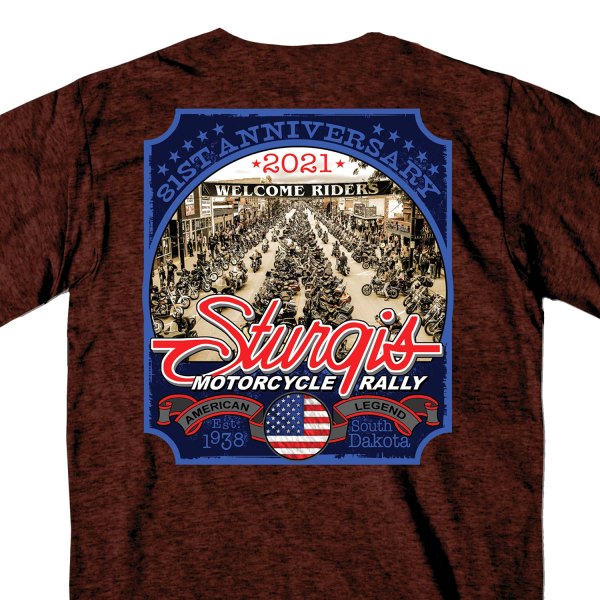 Hot Leathers® - Sturgis 2021 Motorcycle Rally Main St Photo T-Shirt (Large, Russet)