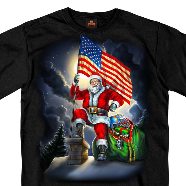 Hot Leathers® - Patriotic Santa American Flag T-Shirt (Medium, Black)