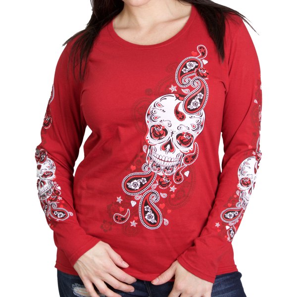 Hot Leathers® - Sugar Paisley Ladies Long Sleeve Shirt (Small, Indy Red)