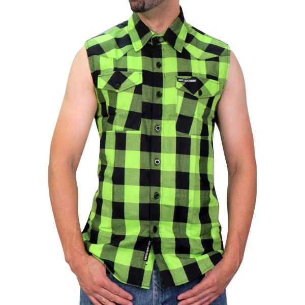 Hot Leathers® - Flannel Shredder Skull Vest (Medium, Black/Green)