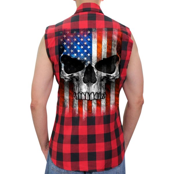 Hot Leathers® - Flannel Patriot Skull Vest (Medium, Black/Red)
