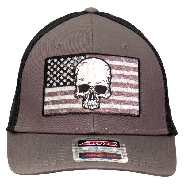 Hot Leathers® - Gray Skull Flag Trucker Hat (Charcoal/Charcoal/Black)