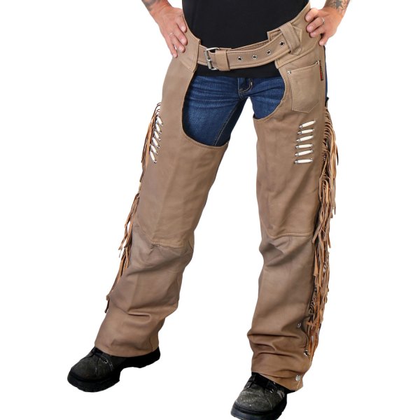 Hot Leathers® - Bone & Fringe Ladies Leather Chaps (2X-Small, Brown)