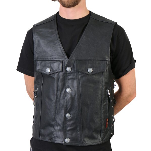 Hot Leathers® - Satin Lining 6 Pocket Men's Vest (Large, Black)