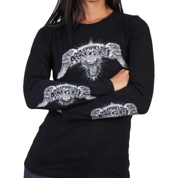 Hot Leathers® - Asphalt Angel Double-Sided Women's Long Sleeve T-Shirt (Large, Black)
