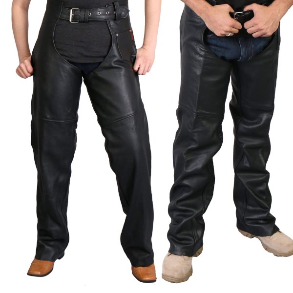 Hot Leathers® - Best Quality Unisex Leather Chaps (Medium, Black)