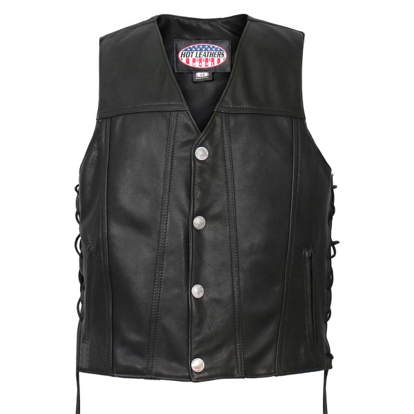 Hot Leathers® - Buffalo Nickel Snap Premium Leather Vest (2X-Large, Black)