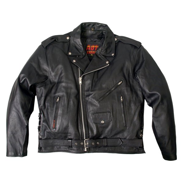 Hot Leathers® - Classic Motorcycle Leather Jacket (68, Black)