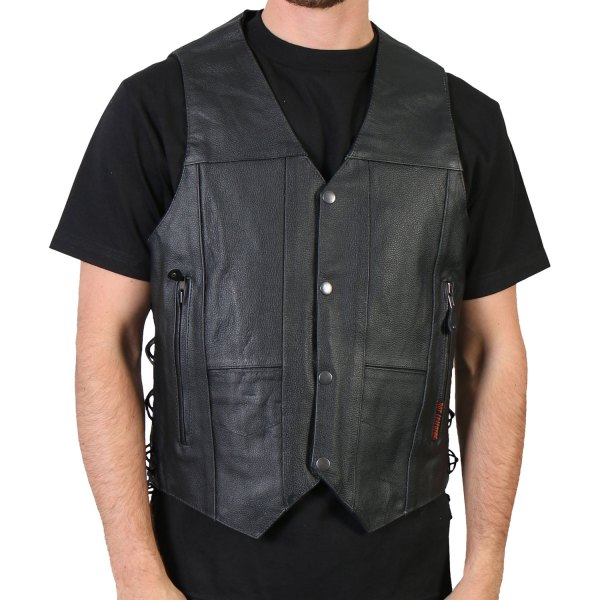 Hot Leathers® - 10 Pocket Genuine Cowhide Men's Leather Vest (Large, Black)