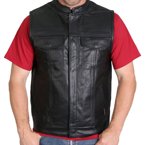 Hot Leathers® - 10 Pocket Cowhide Men's Leather Vest (X-Large, Black)