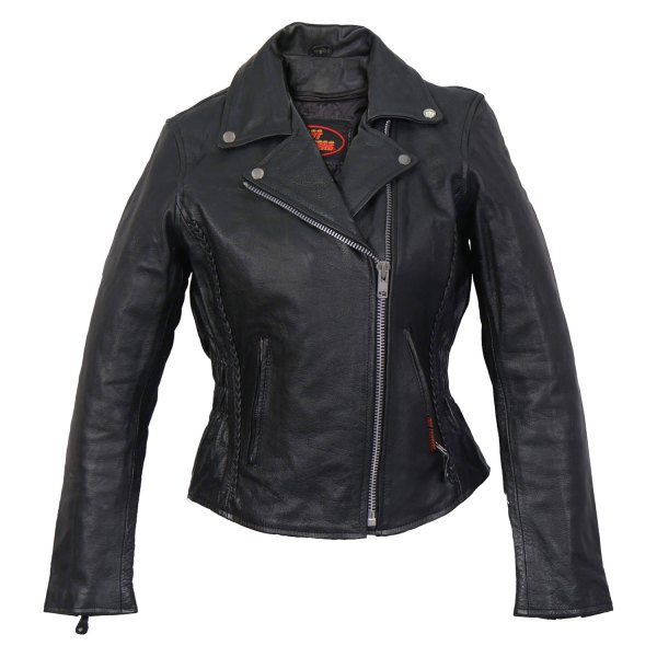 Hot Leathers® - Braided Motorcycle Ladies Leather Jacket (Small, Black)
