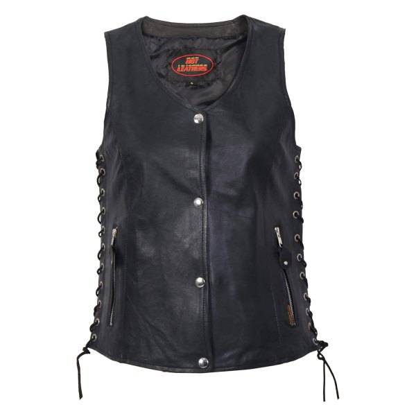 Hot Leathers® - Lambskin Ladies Vest with Side Lace (Medium, Black)