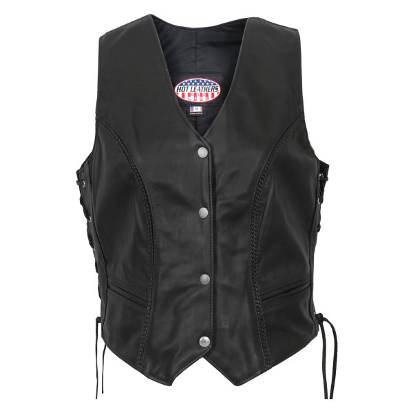 Hot Leathers® - USA Made Ladies Leather Vest (Large, Black)
