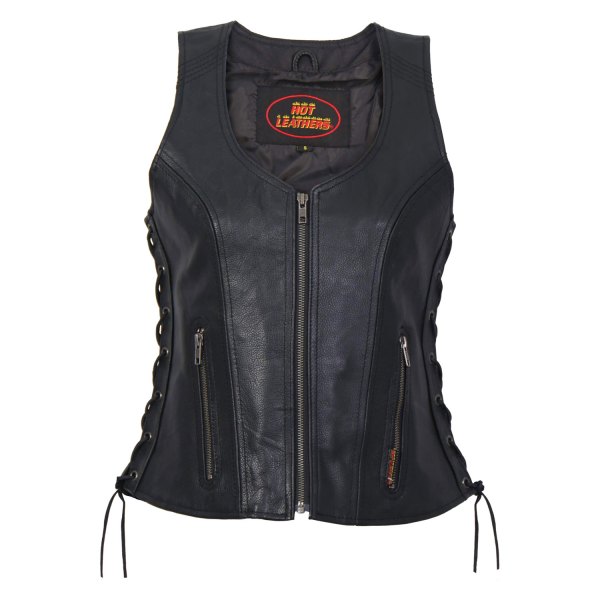 Hot Leathers® - Side Lace Zip Up Ladies Leather Vest (Small, Black)