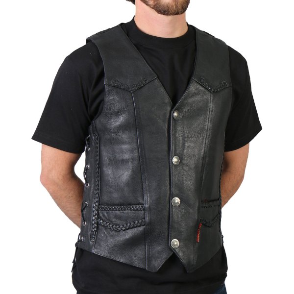Hot Leathers® - Buffalo Nickel Snap Men's Leather Vest (Small, Black)