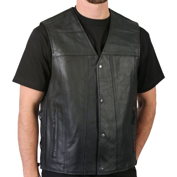 Hot Leathers® - Concealed Carry Men's Leather Vest with Lace Up Sides (Medium, Black)