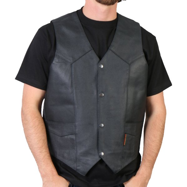 Hot Leathers® - Cowhide Men's Leather Vest with Inside Pocket (2X-Large, Black)