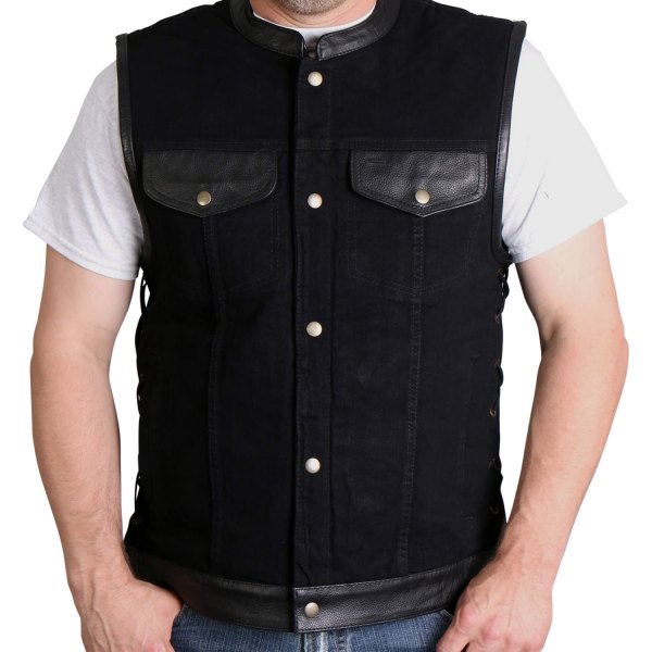 Hot Leathers® - Men's Denim and Leather Vest (Medium, Black)