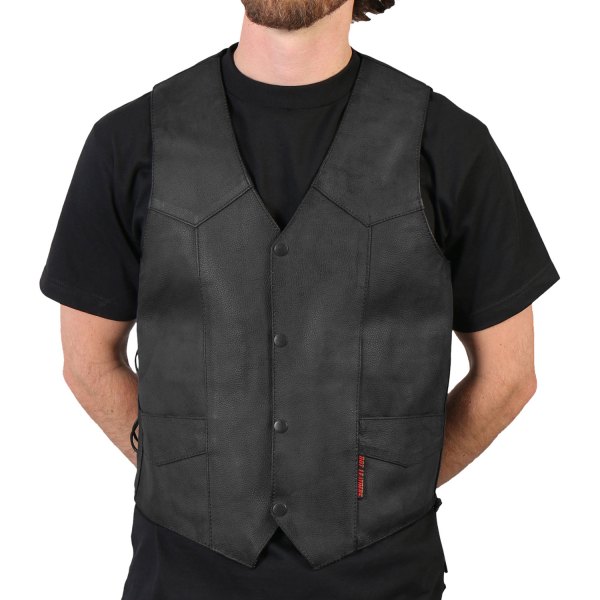 Hot Leathers® - Heavyweight Men's Leather Vest with Side Laces (X-Small, Black)