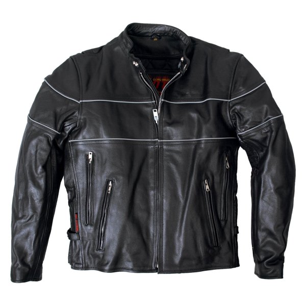 Hot Leathers® - Men's Leather Jacket with Reflective Piping (38, Black)