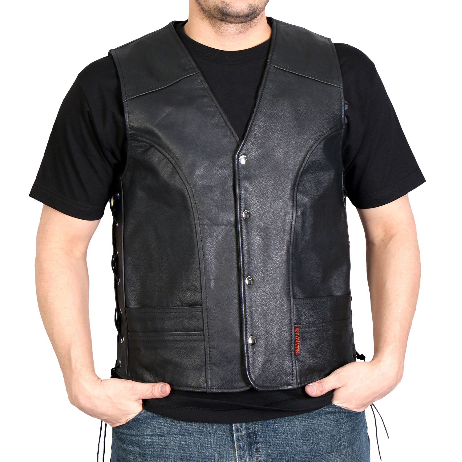 Mens Motorcycle Waistcoat Biker black Vest jacket with side laces sizes from 3xs 