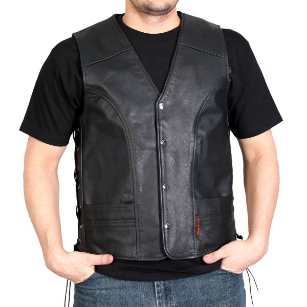 Hot Leathers® - Men's Leather Vest with Front Snaps and Side Lace (Small, Black)