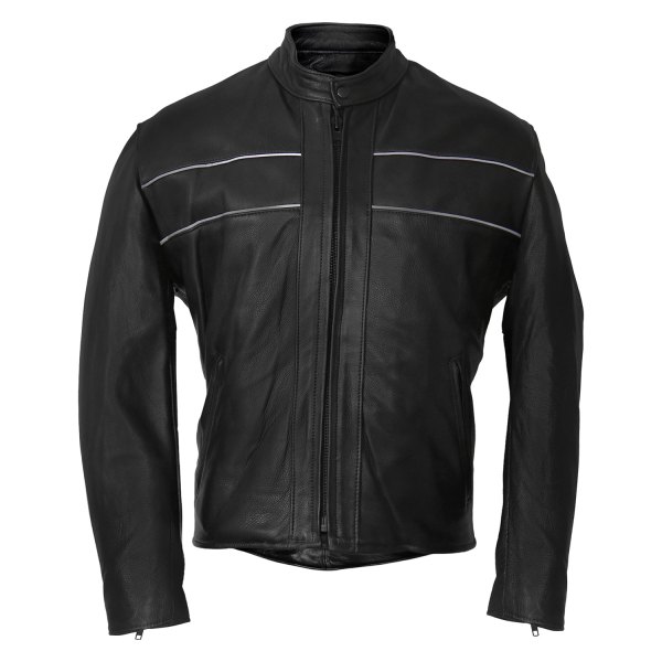 Hot Leathers® - Premium Motorcycle Men's Leather Jacket with Reflective Piping (48, Black)