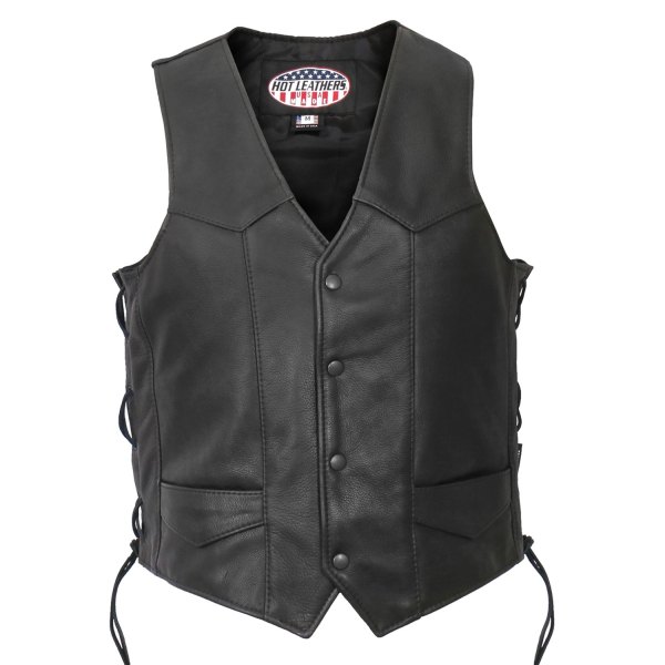 Hot Leathers® - Side Lace Premium Men's Leather Vest (3X-Large, Black)