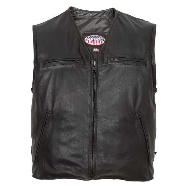 Hot Leathers® - Premium V Neck Zipper Front Leather Vest (Medium, Black)