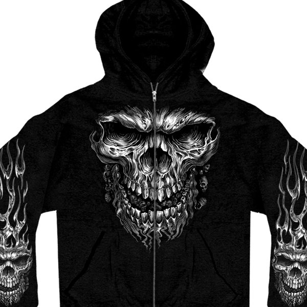 Hot Leathers® - Shredder Skull Men's Hooded Sweatshirt (2X-Large, Black)