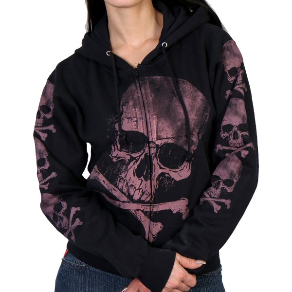 Hot Leathers® - Skull and Crossbones Jumbo Print Ladies Hooded Sweatshirt (Small, Black)