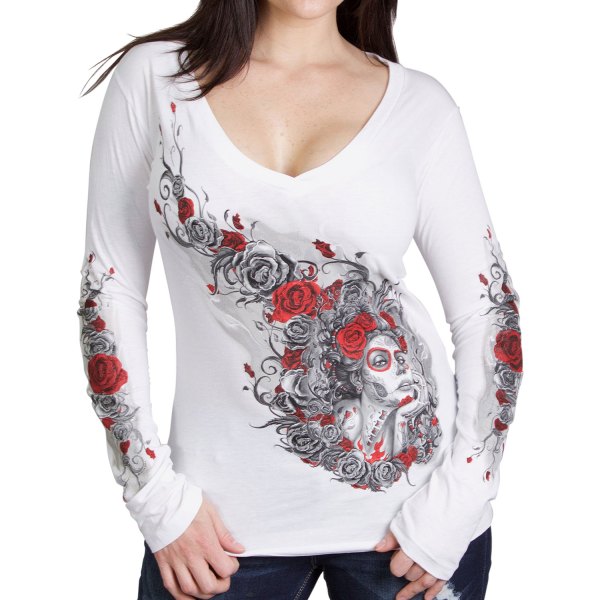 Hot Leathers® - Sugar V-Neck Women's Long Sleeve Shirt (Small, White)
