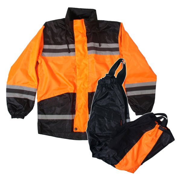 Hot Leathers® - Waterproof Rain Suit (Large, Black/Orange)