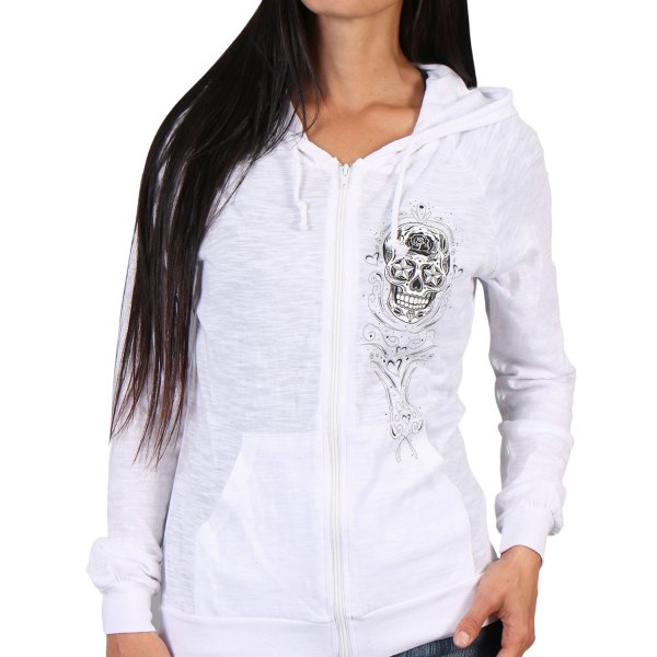 Hot Leathers® - Sugar Skull Lightweight Slubby Women's Hooded Sweatshirt (2X-Large, White)