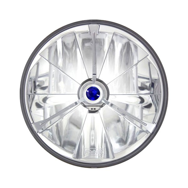 IPCW® - 7" Round Pie Cut Chrome Crystal Headlight with Tri-Bar Blue Dot