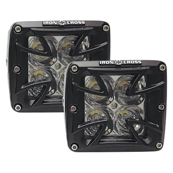 Iron Cross® - 3" 2x20W Cube Spot Beam LED Lights with Logo Grille