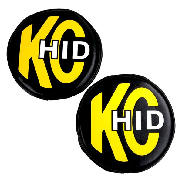 KC HiLiTES® - 8" Round Black Soft Vinyl Light Covers with Yellow KC HID Logo for Rally 800, Pro-Sport Series