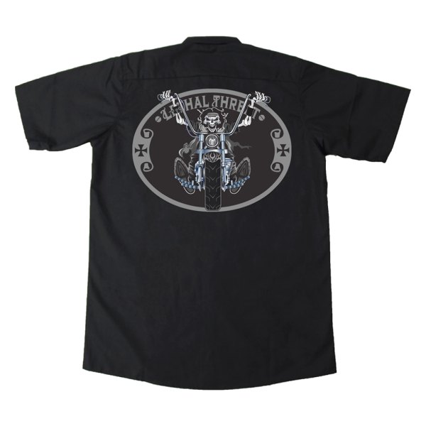 Lethal Threat® - Chopper Rider Embroidered Work Men's Shirt (3X-Large, Black)
