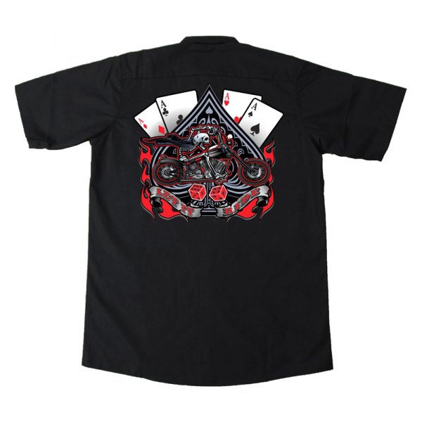 Lethal Threat® - Let It Ride Embroidered Work Men's Shirt (Medium, Black)
