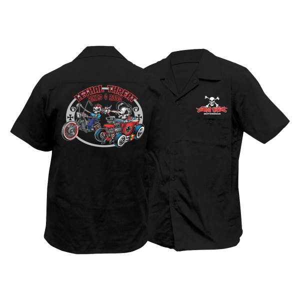 Lethal Threat® - Bikes And Rods Embroidered Work Men's Shirt (Large, Black)