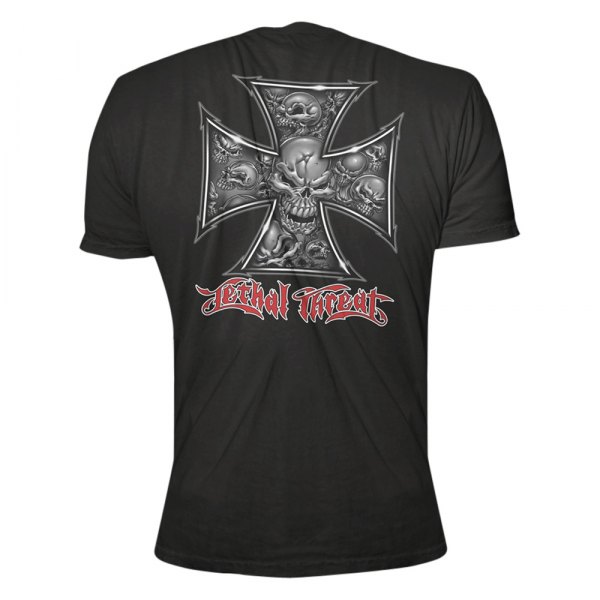 Lethal Threat® - Iron Cross Skull Men's T-Shirt (Large, Black)