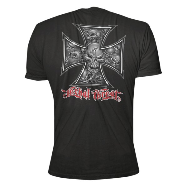 Lethal Threat® - Iron Cross Skull Men's T-Shirt (Medium, Black)