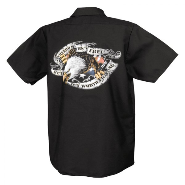 Lethal Threat® - Freedom Isnt Free Eagle Work Men's Shirt (Large, Black)